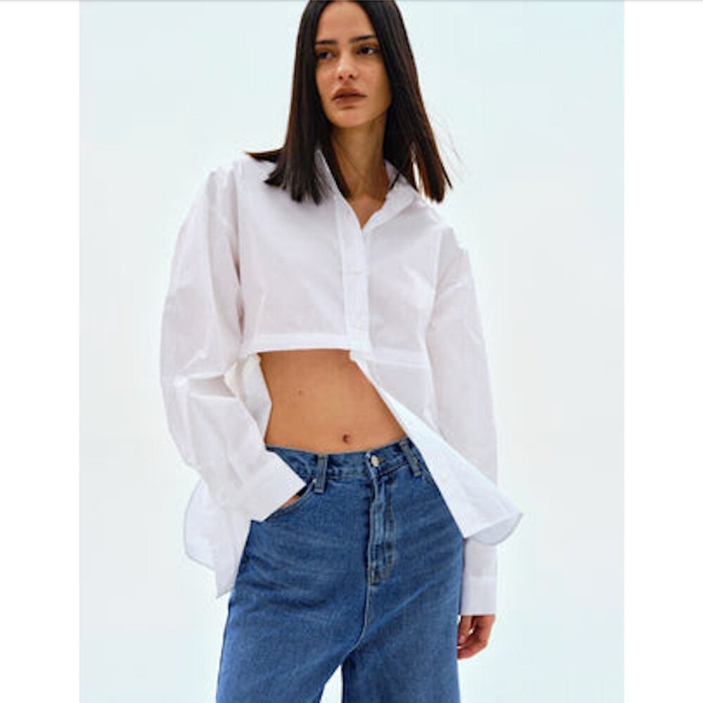 Source Unknown La Vie White Detachable Zip Crop Shirt | Size: S/M